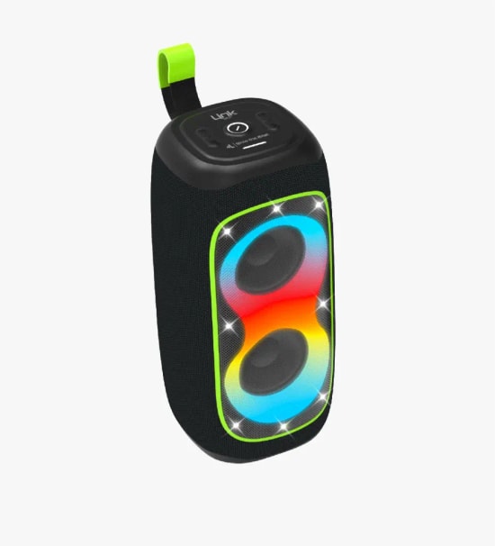 LinkTech R118 LED Işık Efektli IPX5 Sertifikalı Siyah Bluetooth Hoparlör - IPX5, BT v5.4, 3600 mAh Batarya, 57mm Sürücü