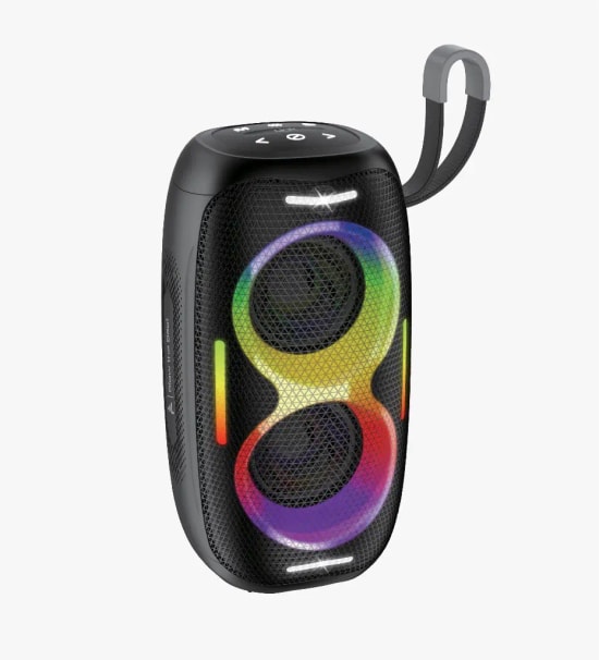 LinkTech R117 RGB Işıklı IPX5 Sertifikalı Taşınabilir Siyah Bluetooth Hoparlör - BT v5.4, 3600mAh Pil, 52mm Sürücü, IPX5