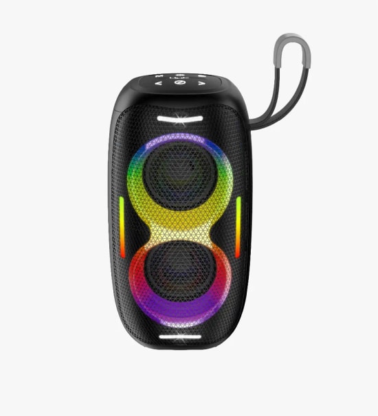 LinkTech R117 RGB Işıklı IPX5 Sertifikalı Taşınabilir Siyah Bluetooth Hoparlör - BT v5.4, 3600mAh Pil, 52mm Sürücü, IPX5