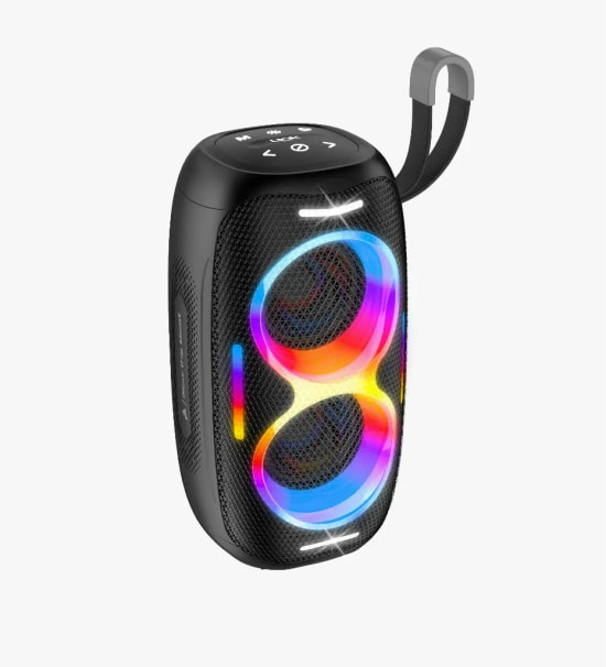 LinkTech R117 RGB Işıklı IPX5 Sertifikalı Taşınabilir Siyah Bluetooth Hoparlör - BT v5.4, 3600mAh Pil, 52mm Sürücü, IPX5