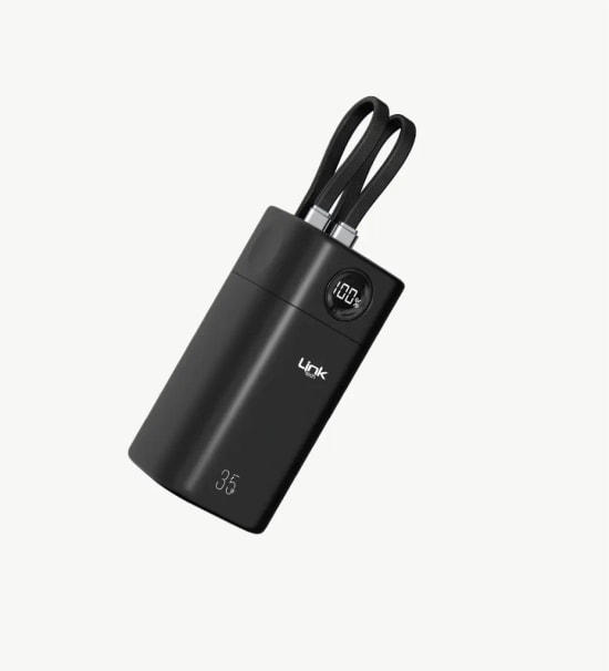 LinkTech MP13 35W USB-C ve Lightning Kablolu 20000mAh Hızlı Şarj Siyah Powerbank - Dijital Ekranlı, PD 3.0, PPS, QC 4.0+