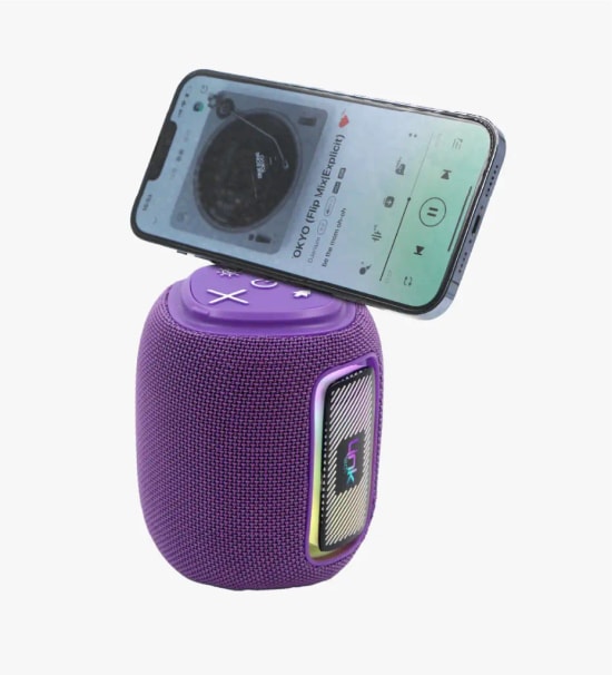 LinkTech Q226 Ritim LED Işıklı 10W TWS Mor Bluetooth Hoparlör - 2400mAh Batarya, IPX5, SD Kart, USB, AUX, 10m Menzil