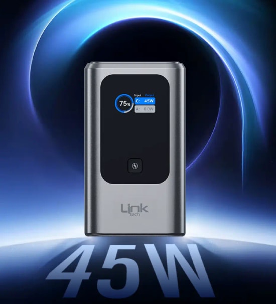 LinkTech PD37 Premium Mini TFT Dijital Ekranlı 10000 mAh 45W Hızlı Şarj Powerbank - UFCS Hızlı Şarj, 37 Wh Pil, USB A-C