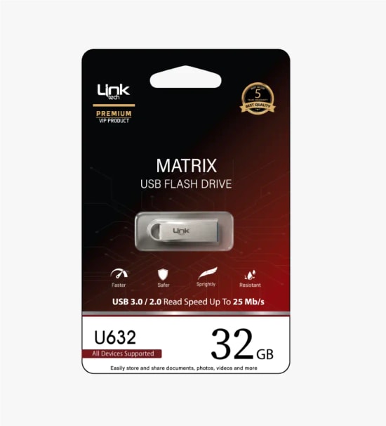 LinkTech Premium Matrix LUF-U632 Metal 32GB USB 3.0 Flash Bellek - 25 Mb/s Okuma, Geniş Uyumluluk, Metal Dayanıklı Gövde