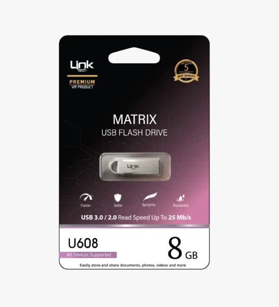 LinkTech Premium Matrix LUF-U608 Metal 8GB USB 3.0 Flash Bellek - 25 Mb/s Okuma, Geniş Uyumluluk, Metal Dayanıklı Gövde