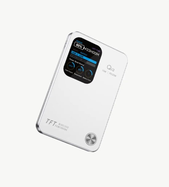 LinkTech WP19 4ü 1 Arada TFT Ekranlı 5000mAh 15W Kablosuz Akıllı Saat Şarjlı Beyaz Powerbank - Akıllı TFT, İnce Tasarım