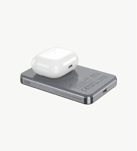 LinkTech WP19 4ü 1 Arada TFT Ekranlı 5000mAh 15W Kablosuz Akıllı Saat Şarjlı Beyaz Powerbank - Akıllı TFT, İnce Tasarım