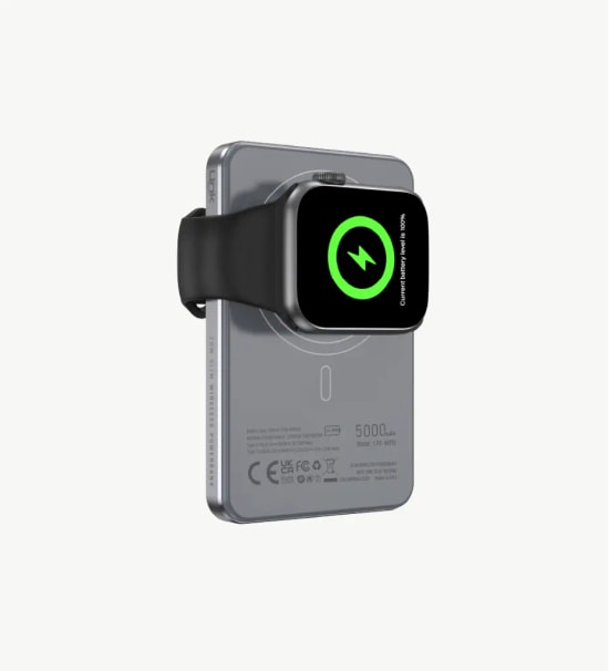 LinkTech WP19 4ü 1 Arada TFT Ekranlı 5000mAh 15W Kablosuz Akıllı Saat Şarjlı Beyaz Powerbank - Akıllı TFT, İnce Tasarım