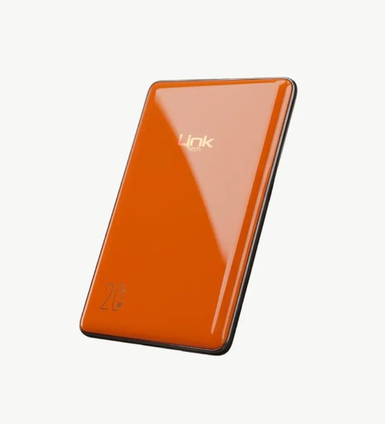 LinkTech WS40 Süper İnce 20W 5000mAh PD 15W Turuncu Kablosuz Powerbank - 7.2mm Kalınlık, Dijital Ekran, Type C Bağlantı