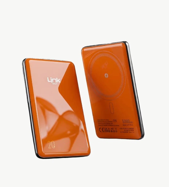 LinkTech WS40 Süper İnce 20W 5000mAh PD 15W Turuncu Kablosuz Powerbank - 7.2mm Kalınlık, Dijital Ekran, Type C Bağlantı