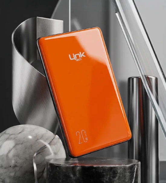 LinkTech WS40 Süper İnce 20W 5000mAh PD 15W Turuncu Kablosuz Powerbank - 7.2mm Kalınlık, Dijital Ekran, Type C Bağlantı