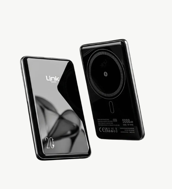 LinkTech WS40 Süper İnce 20W 5000mAh PD 15W Siyah Kablosuz Powerbank - 7.2mm Kalınlık, Dijital Ekranlı, Type C Bağlantı