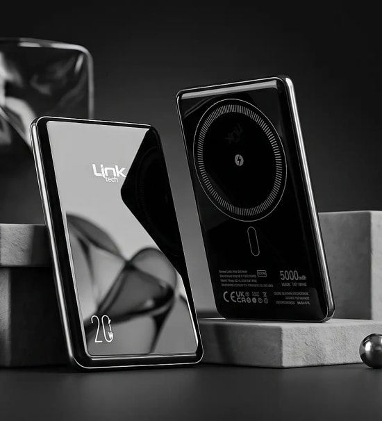 LinkTech WS40 Süper İnce 20W 5000mAh PD 15W Siyah Kablosuz Powerbank - 7.2mm Kalınlık, Dijital Ekranlı, Type C Bağlantı