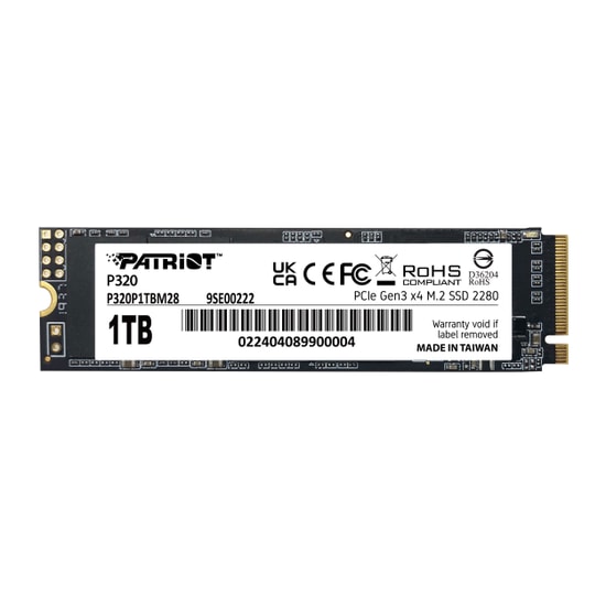 Patriot P320 1TB NVMe M.2 2280 SSD (P320P1TBM28) - 3000/2200MB/s, PCIe Gen3x4, 960 TBW, Dahili Katı Hal Sürücü