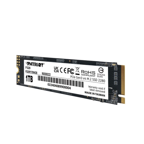 Patriot P320 1TB NVMe M.2 2280 SSD (P320P1TBM28) - 3000/2200MB/s, PCIe Gen3x4, 960 TBW, Dahili Katı Hal Sürücü