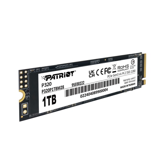 Patriot P320 1TB NVMe M.2 2280 SSD (P320P1TBM28) - 3000/2200MB/s, PCIe Gen3x4, 960 TBW, Dahili Katı Hal Sürücü