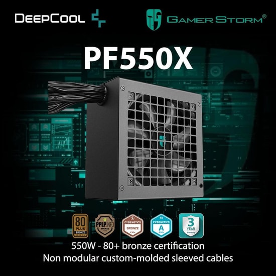 DeepCool PF550X 500W 80+ Bronz ATX Güç Kaynağı - 120mm Fan, Aktif PFC, 230V EU, Yüksek Verimlilik, Siyah Kasa PSU