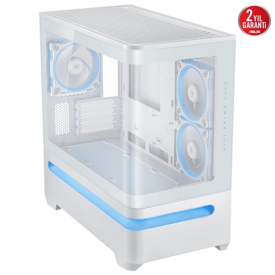 Asus PRIME-AP202-BEYAZ-TG-FANLI mATX Beyaz Kasa - Kavisli Cam, 420mm GPU Desteği, 3x120mm Fan, 360mm Radyatör