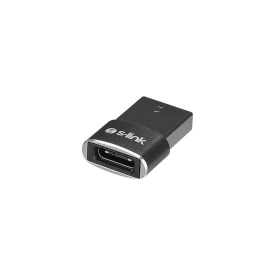S-Link SL-TA28M Type-C Dişi to USB Erkek OTG Dönüştürücü - Metal Gövdeli, Siyah, Hızlı Veri Aktarımı Çevirici Adaptör