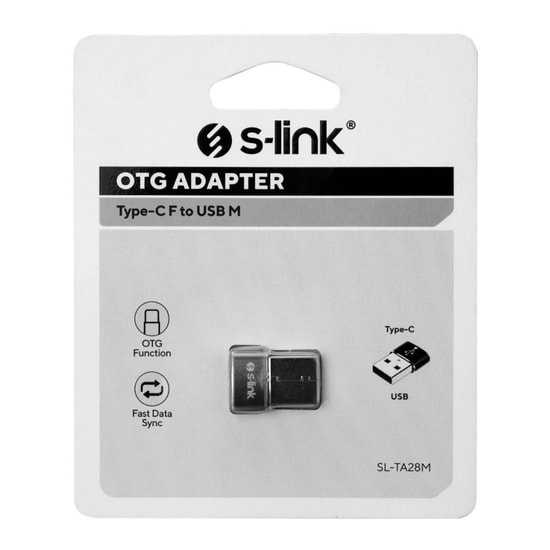 S-Link SL-TA28M Type-C Dişi to USB Erkek OTG Dönüştürücü - Metal Gövdeli, Siyah, Hızlı Veri Aktarımı Çevirici Adaptör
