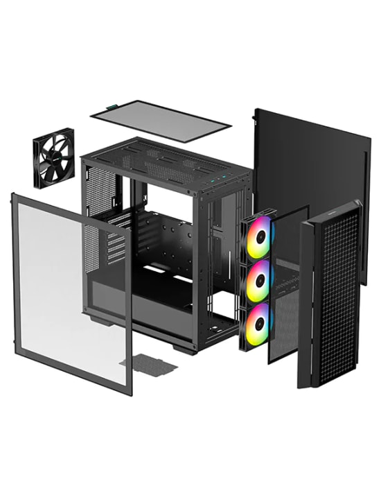 DeepCool CG540-MESH4F-PL750 Siyah Mid-Tower ATX Kasa - 750W 80+ PSU, 4x ARGB Fan, Mesh Ön Panel, Temperli Cam