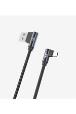 LinkTech K592 Safe Micro Usb 90 Derece Siyah Data/Şarj Kablosu - Örgü Yapı, 3A Hızlı Şarj, 1.5 Metre Uzunluk, L Tipi Uç