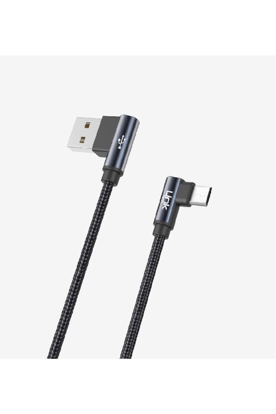 LinkTech K592 Safe Micro Usb 90 Derece Siyah Data/Şarj Kablosu - Örgü Yapı, 3A Hızlı Şarj, 1.5 Metre Uzunluk, L Tipi Uç