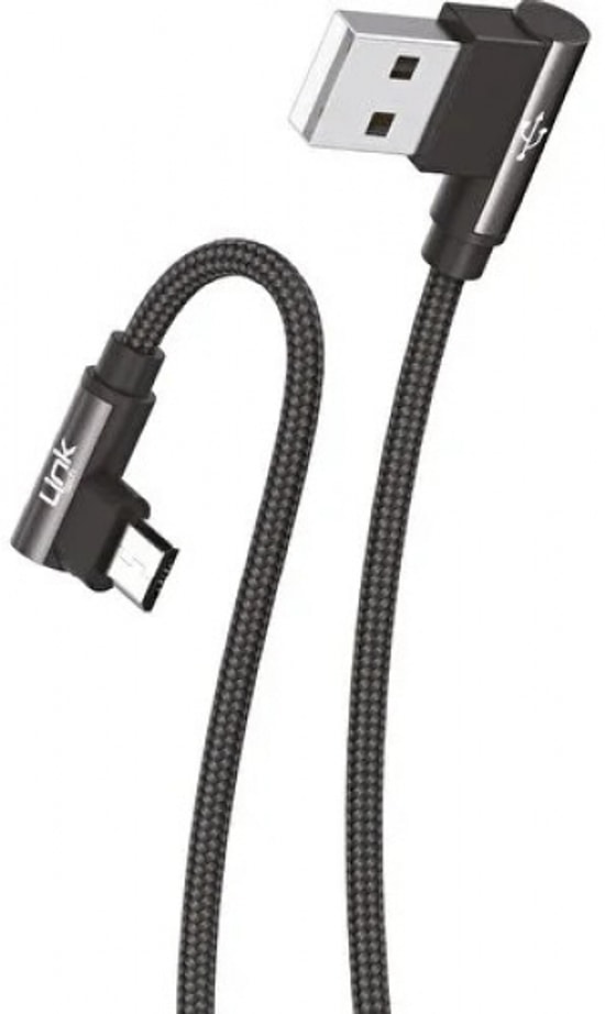 LinkTech K592 Safe Micro Usb 90 Derece Siyah Data/Şarj Kablosu - Örgü Yapı, 3A Hızlı Şarj, 1.5 Metre Uzunluk, L Tipi Uç