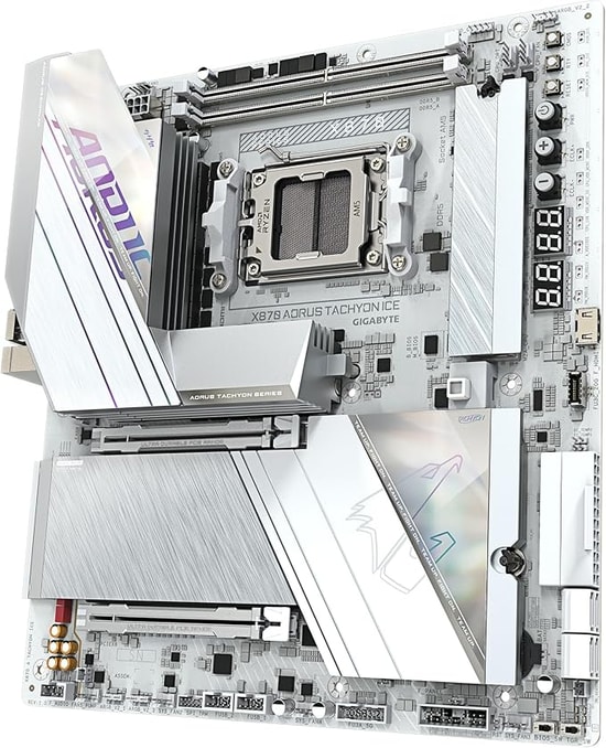 Gigabyte X870 Aorus Tachyon Ice AM5 DDR5 E-ATX Anakart - 9600MHz OC, Wi-Fi 7, USB4, PCIe 5.0, 3xM.2, 5GbE LAN