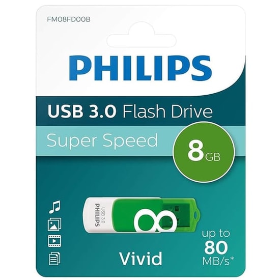 Philips FM08FD00B/00 8GB USB 3.0 Flash Bellek - Snow Serisi, Yeşil Tasarım, 24 Ay Resmi Distribütör Garantili