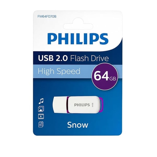 Philips FM64FD70B/00 64GB USB 2.0 Flash Bellek - Snow Serisi, Mor Tasarım, 25MB/s Okuma, 10MB/s Yazma Hızı