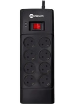Dexim SP08DG Sekizli Akım Korumalı Priz (DCP008) - 1.8 Metre Kablo, 2400W Güç, 210 Joules, Açma Kapama Düğmesi, Siyah