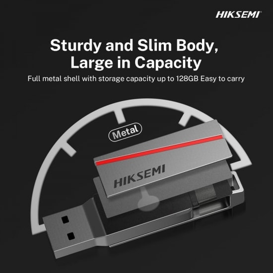Hiksemi Dual Slim Type-C 128 GB Metal Kasa USB 3.2 Flash Bellek (HS-USB-E307C-128G) - 150Mbs Okuma, 45Mbs Yazma, NAND