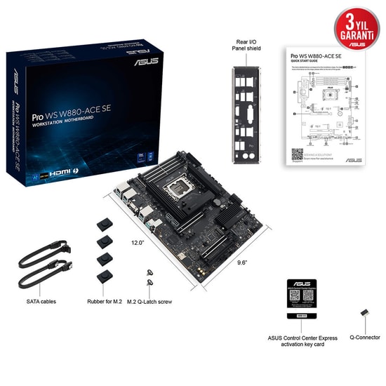 ASUS PRO WS W880-ACE SE Intel LGA1851 DDR5 9066MHz ATX Anakart - 4xM.2, USB4, Çift 2.5G LAN, Sunucu Sınıfı Yönetim