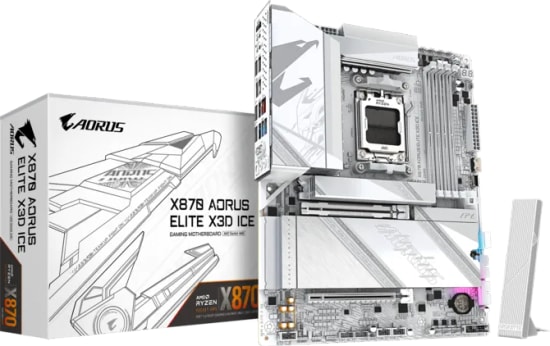 Gigabyte X870 Aorus Elite X3D Ice Anakart: AM5, DDR5 8200MHz(OC), HDMI, USB4 40 Gbps, Wi-Fi 7, 2.5 Gbps LAN, RGB, ATX