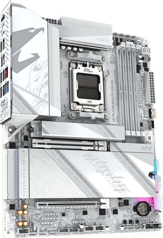 Gigabyte X870 Aorus Elite X3D Ice Anakart: AM5, DDR5 8200MHz(OC), HDMI, USB4 40 Gbps, Wi-Fi 7, 2.5 Gbps LAN, RGB, ATX