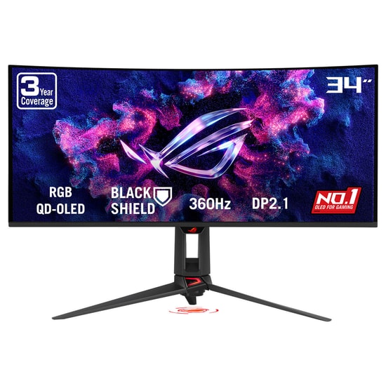 Asus ROG Swift PG34WCDN 34 360Hz 0.03ms QD-OLED Kavisli Oyuncu Monitörü - 3440x1440, HDR1300, USB-C 90W PD, VESA