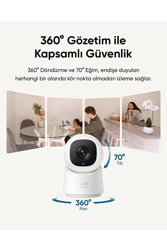 Anker Eufy C220 İç Mekan Güvenlik Kamerası (T8W1) - 2K Çözünürlük, Sesli, Yapay Zeka Destekli Hareket, 360 Dönebilir,