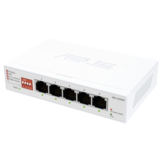 Asus QG-U1050 5 Port 2.5G Yönetilemez Switch - 2.5Gbps Hız, Tak Çalıştır, 4 Akıllı Mod, Sessiz Çalışma, Beyaz