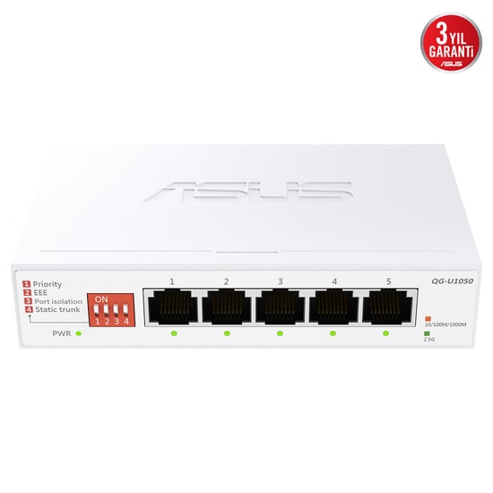Asus QG-U1050 5 Port 2.5G Yönetilemez Switch - 2.5Gbps Hız, Tak Çalıştır, 4 Akıllı Mod, Sessiz Çalışma, Beyaz