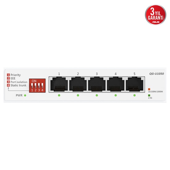 Asus QG-U1050 5 Port 2.5G Yönetilemez Switch - 2.5Gbps Hız, Tak Çalıştır, 4 Akıllı Mod, Sessiz Çalışma, Beyaz