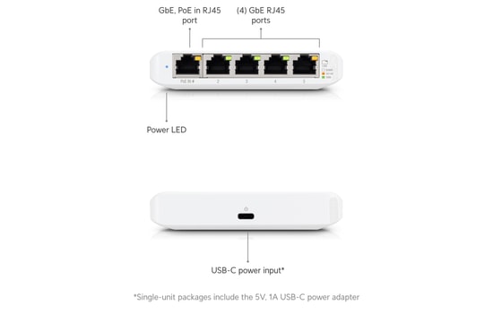 Ubiquiti USW-FLEX-MINI USW-Flex-Mini 5 Port Gigabit Ethernet Switch - 10/100/1000 Mbps, Masaüstü, Kompakt, 5 Port