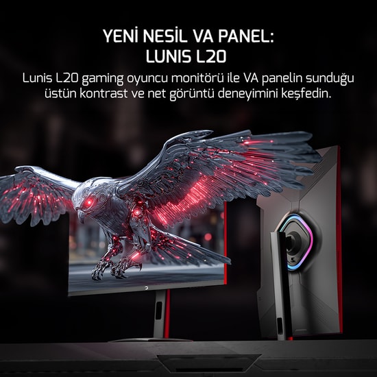 Gamepower LUNIS-L20 Lunis L20 24" VA FHD Oyuncu Monitörü - 240Hz, 0.5ms, Pivot, FreeSync, G-Sync, HDR400, 3000:1