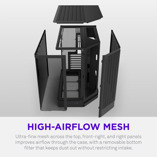 NZXT CC-H62FB-P1 H6 Compact RGB+ ATX Mid Tower Kasa - Siyah, 7 RGB Fan, Temperli Cam, USB Type-C, 360 mm Radyatör