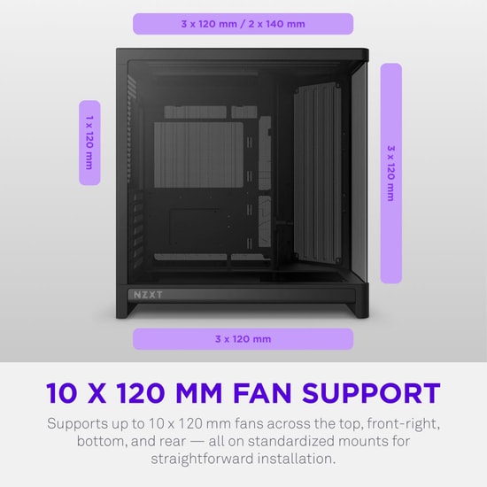 NZXT CC-H62FB-P1 H6 Compact RGB+ ATX Mid Tower Kasa - Siyah, 7 RGB Fan, Temperli Cam, USB Type-C, 360 mm Radyatör