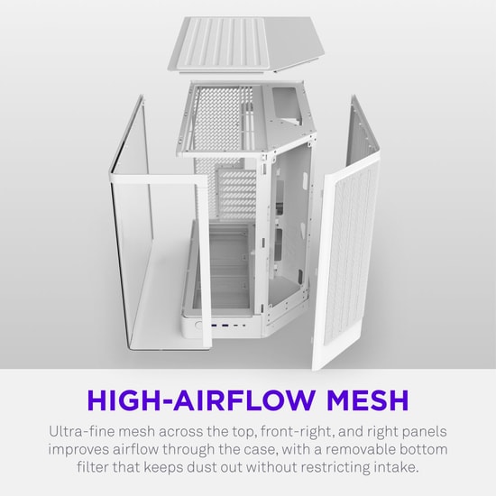 NZXT CC-H62FW-01 H6 Compact Dual-Chamber ATX Kasa Beyaz - Fansız, Temperli Cam, Üst 360 mm Radyatör Desteği