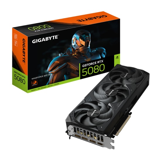 Gigabyte RTX 5080 GV-N5080WF3-16GD Ekran Kartı - 16 GB GDDR7, 256 Bit, PCIe 5.0, 30 Gbps, 360 W, HDMI, DisplayPort