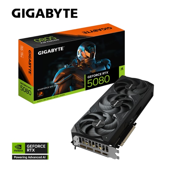 Gigabyte RTX 5080 GV-N5080WF3-16GD Ekran Kartı - 16 GB GDDR7, 256 Bit, PCIe 5.0, 30 Gbps, 360 W, HDMI, DisplayPort