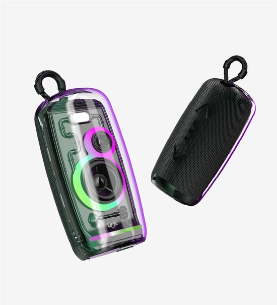 LinkTech R116 Şeffaf Tasarım IPX5 Sertifikalı RGB Işıklı Bluetooth Hoparlör - 20W Ses, BT 5.2, 2400mAh Pil, IPX5, Radyo