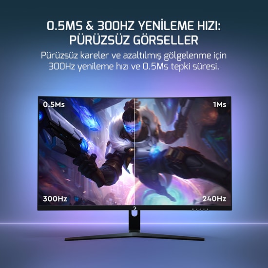 Gamepower VIVID-V80 Vivid V80 27 inç Curved VA Gaming Monitör - FHD, 300 Hz, 0.5 ms, RGB, 1500R, Hoparlör
